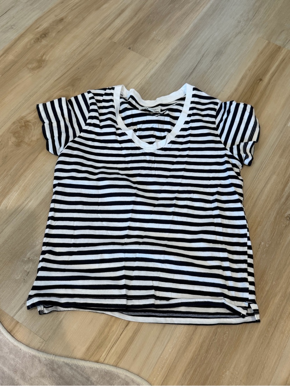 Striped V-Neck Tee - Black & White